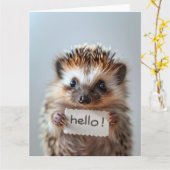 Adorable Igel Holding "Hello"! Schild Karte (Gelbe Blume)