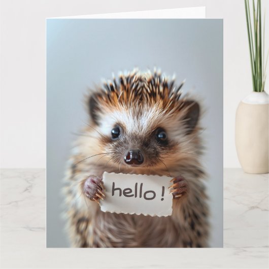 Adorable Igel Holding "Hello"! Schild Karte (Vorderseite)