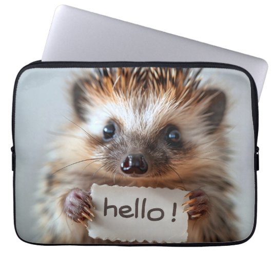 Adorable Igel Holding "Hello"! Schild Laptopschutzhülle (Vorderseite)