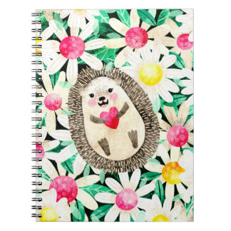 Adorable Igel in Blume Pink Yellow Girl Notizblock