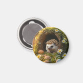 Adorable Igel in Mossy Log Zuhause mit Blume Magnet (Vorderseite/Rückseite)