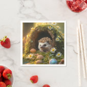 Adorable Igel in Mossy Log Zuhause mit Blume Serviette (Beispiel)