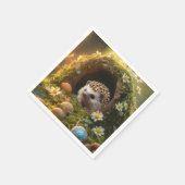 Adorable Igel in Mossy Log Zuhause mit Blume Serviette (Ecke)