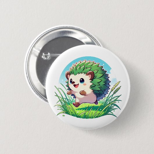 Adorable Igel laufen glücklich Button (Vorne & Hinten)