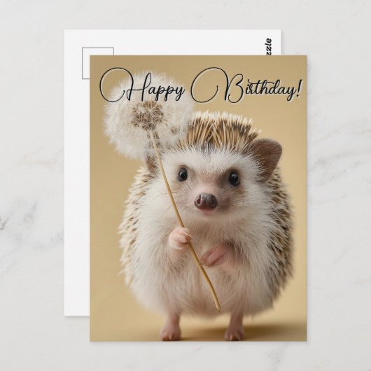 Adorable Igel mit einem Löwenzahn Postkarte (Vorne/Hinten)