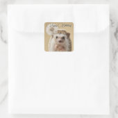 Adorable Igel mit einem Löwenzahn Quadratischer Aufkleber (Tasche)