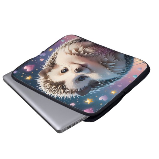 Adorable Igel mit Stars und Herzen Laptopschutzhülle (Vorne Knopf)