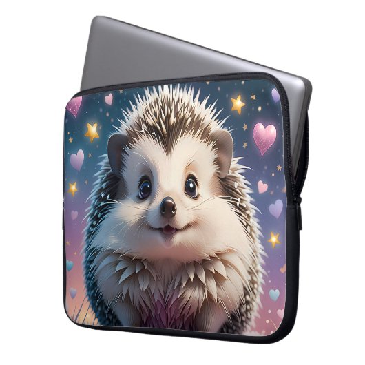 Adorable Igel mit Stars und Herzen Laptopschutzhülle (Vorderseite Links)