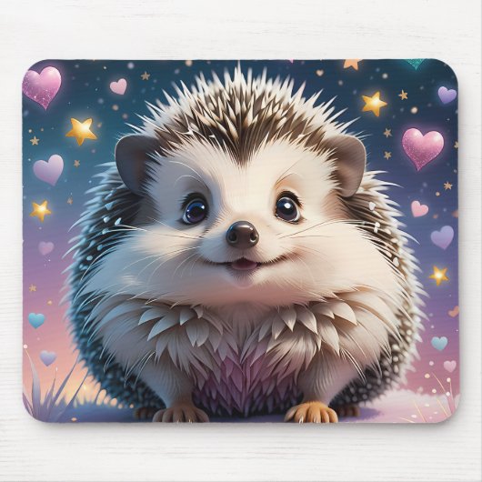 Adorable Igel mit Stars und Herzen Mousepad (Vorne)