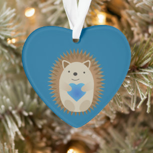 Adorable Igel umarmen ein blaues Herz Ornament