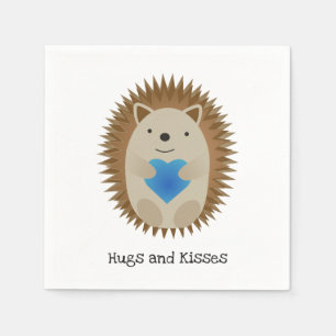 Adorable Igel umarmen ein blaues Herz Serviette