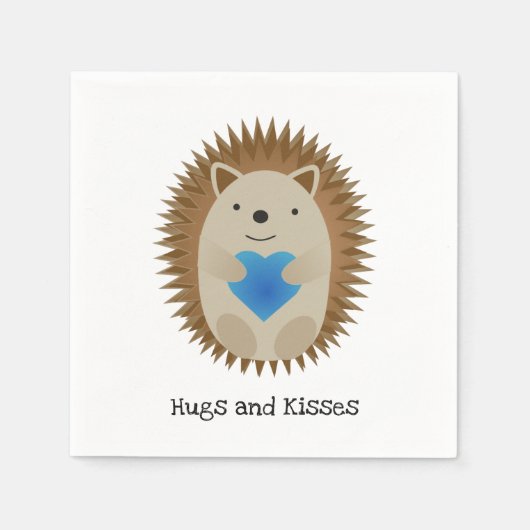 Adorable Igel umarmen ein blaues Herz Serviette (Vorderseite)