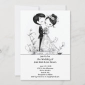 Adorable illustrierte Ehepaare Einladung (Vorderseite)