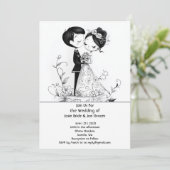 Adorable illustrierte Ehepaare Einladung (Stehend Vorderseite)