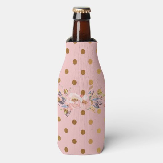 Adorable Imitate Gold Polka Dots Blume Flaschenkühler (Flaschenvorderseite)
