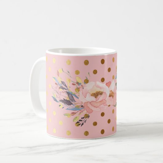 Adorable Imitate Gold Polka Dots Blume Kaffeetasse (Vorderseite Links)