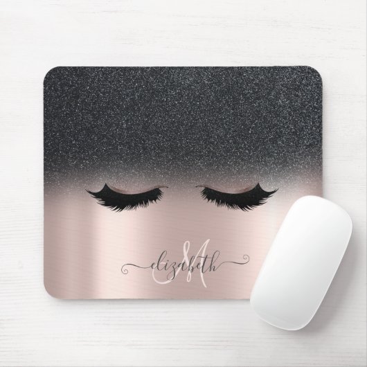 Adorable Imitate Lashes Schwarz Glitzer Ombre Rose Mousepad (Mit Mouse)