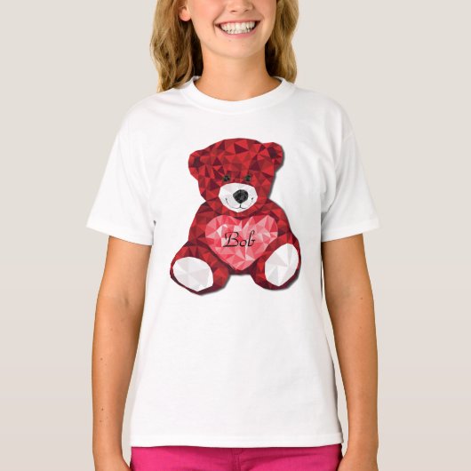 Adorable individualisierbare Roter Bär Valentinsta T-Shirt (Vorderseite)
