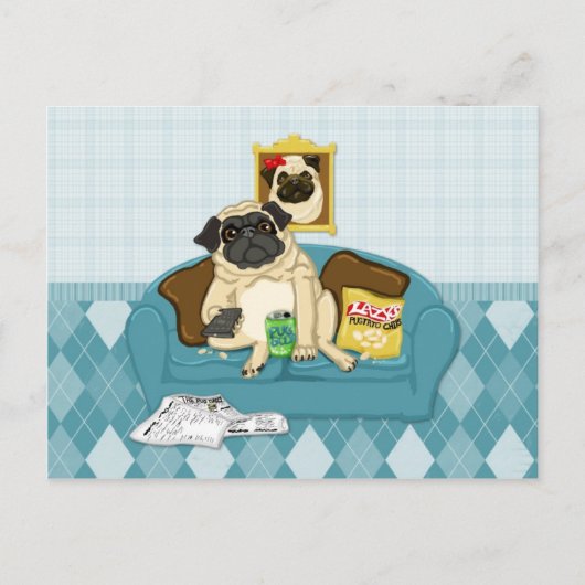 Adorable individuell anpassbare Couch Pugtato T-Sh Postkarte (Vorderseite)