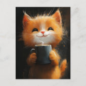 Adorable Ingwer Cat mit Kaffee Postkarte (Vorderseite)