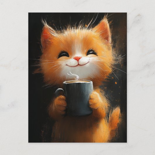 Adorable Ingwer Cat mit Kaffee Postkarte (Vorderseite)