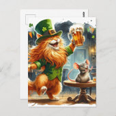 Adorable Ingwer Katze und eine Maus mit Bierstolle Postkarte (Vorne/Hinten)