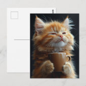Adorable Ingwer Kitten mit Kaffee Postkarte (Vorne/Hinten)
