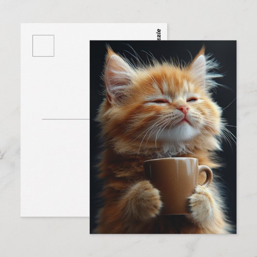 Adorable Ingwer Kitten mit Kaffee Postkarte (Vorne/Hinten)