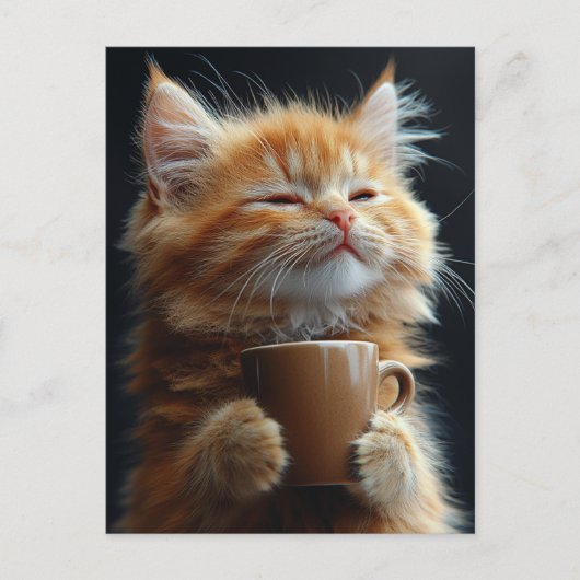 Adorable Ingwer Kitten mit Kaffee Postkarte (Vorderseite)