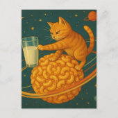 Adorable Ingwerkatze, die Milch vom Planeten abwir Postkarte (Vorderseite)