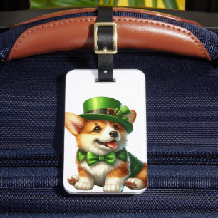 ADORABLE IRISH DRESSED CORGI PUPPY DOG GEPÄCKANHÄNGER