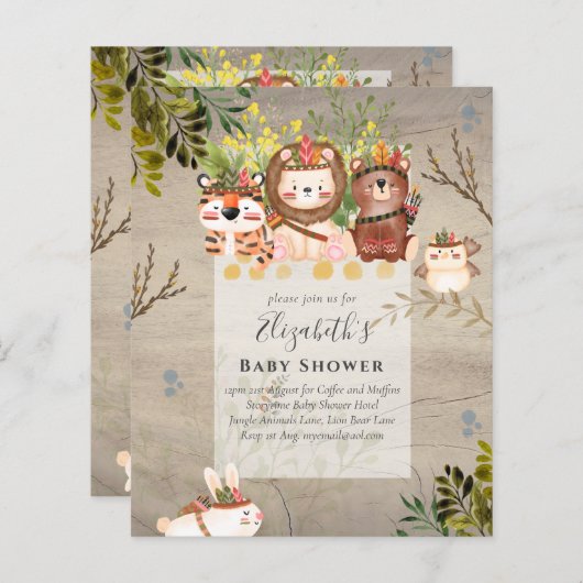 Adorable Jungle Animals Baby Boys Dusche einladen (Vorne/Hinten)