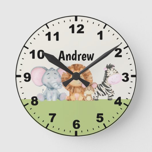 Adorable Jungle Animals Kids Runde Wanduhr (Vorderseite)