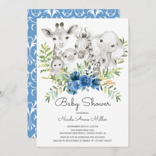 Adorable Jungle Animals Kinderdusche Einladung (Vorne/Hinten)