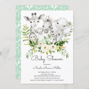 Adorable Jungle Animals Kinderdusche Einladung