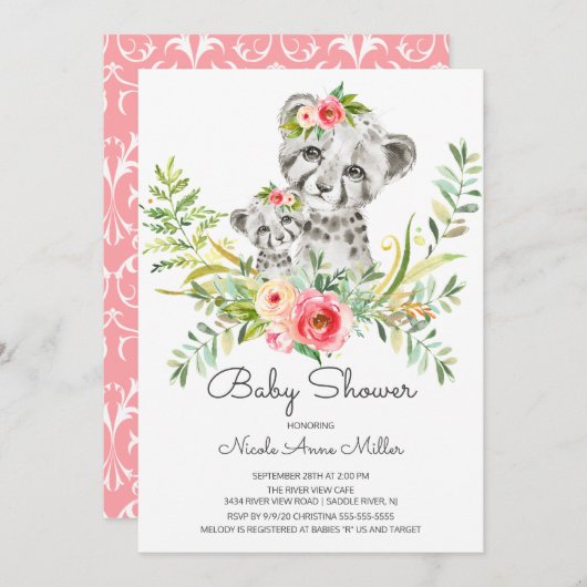 Adorable Jungle Cheetah Kinderdusche Einladung (Vorne/Hinten)