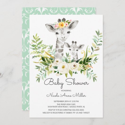 Adorable Jungle Giraffe Kinderdusche Einladung (Vorne/Hinten)