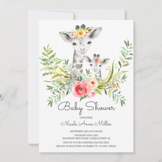 Adorable Jungle Giraffe Kinderdusche Einladung (Vorderseite)