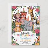 Adorable Jungle Party Animals Birthday Einladung (Vorderseite)
