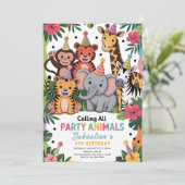 Adorable Jungle Party Animals Birthday Einladung (Stehend Vorderseite)