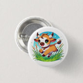 Adorable Kälber, die fröhlich durch ein Feld laufe Button (Vorne & Hinten)