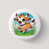 Adorable Kälber, die fröhlich durch ein Feld laufe Button (Vorderseite)