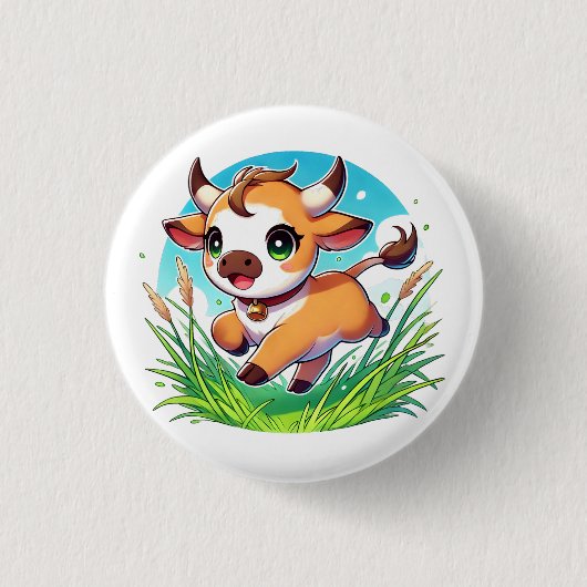 Adorable Kälber, die fröhlich durch ein Feld laufe Button (Vorderseite)