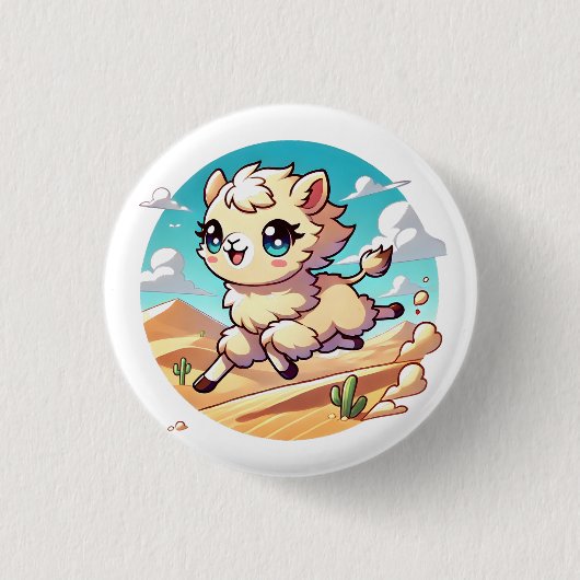 Adorable Kamelhügel über eine sandige Wüste Button (Vorderseite)