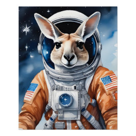 Adorable Kangaroo im Astronauten Anzug im Weltraum Poster