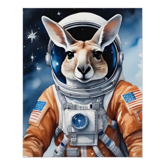 Adorable Kangaroo im Astronauten Anzug im Weltraum Poster (Vorderseite)