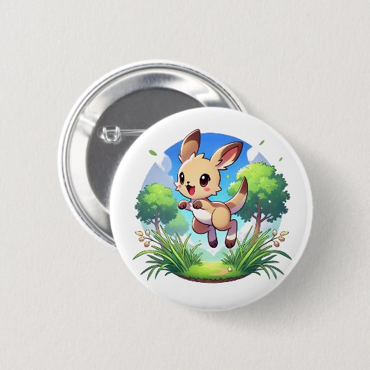 Adorable Känguru spitzt sich fröhlich Button (Vorne & Hinten)