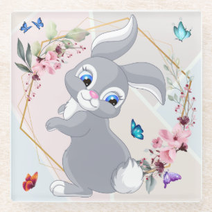 Adorable Kaninchen Blume Schmetterlinge für verlie Glasuntersetzer