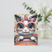 Adorable Kaninchen Fahren eines Autos Collage Postkarte (Stehend Vorderseite)