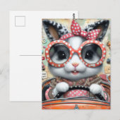 Adorable Kaninchen Fahren eines Autos Collage Postkarte (Vorne/Hinten)